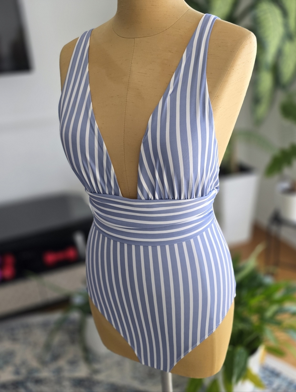 ☀️ H&M Blue White Striped One Piece Swimsuit Size S - Picture 2 of 8